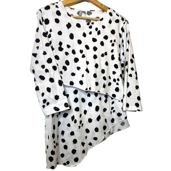 ASOS Cotton High Low Layered Animal Print Top 3/4 Sleeve 6 White Black #4133 - Picture 2 of 15